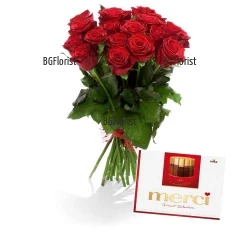 Passionate bouquet of red roses, romantic surprise for the beloved one or for the wedding anniversary.