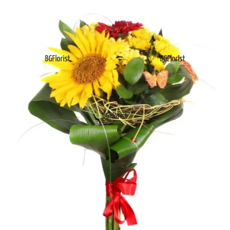 Интернет поръчка на букет от слънчогледи и цветя