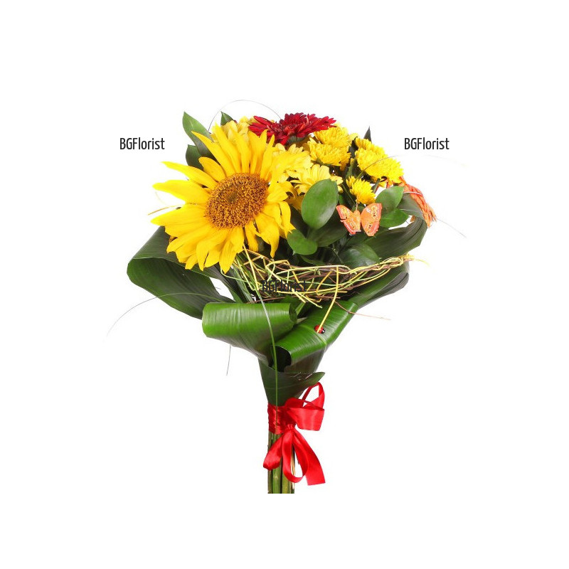 Интернет поръчка на букет от слънчогледи и цветя