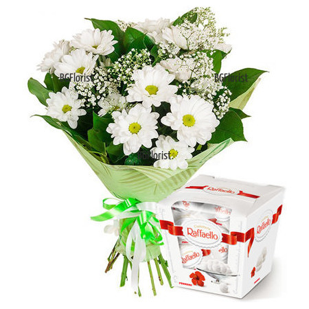 Send a bouquet of chrysanthemums and Raffaello chocolates