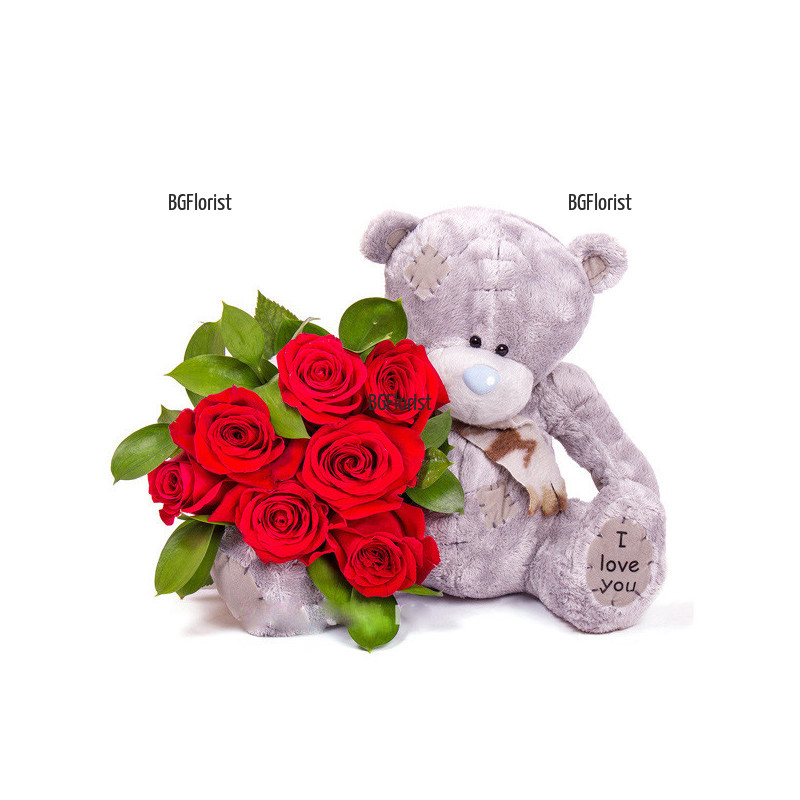Send a romantic gift - a Teddy Bear and a bouquet of roses