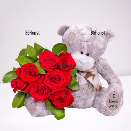 Send a romantic gift - a Teddy Bear and a bouquet of roses