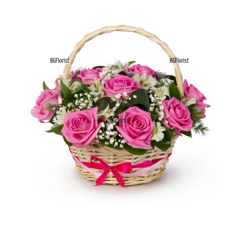 Send a basket with pink roses.