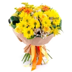 For the summer we present to you this cheerful bouquet of various flowers in sunny colors
