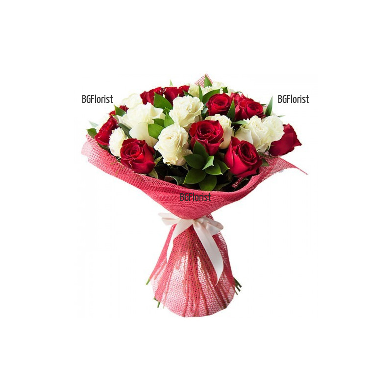 Send to Bulgaria romantic bouquet of white and red roses