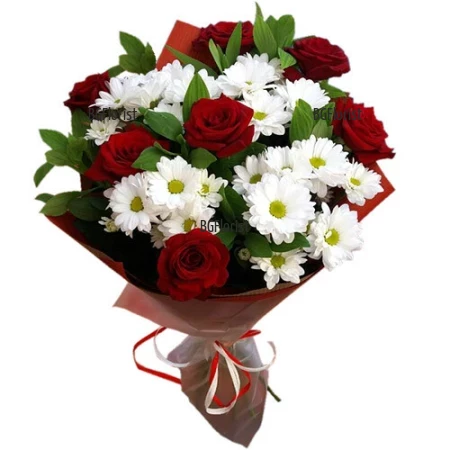 Онлайн поръчка на букет от рози и хризантеми