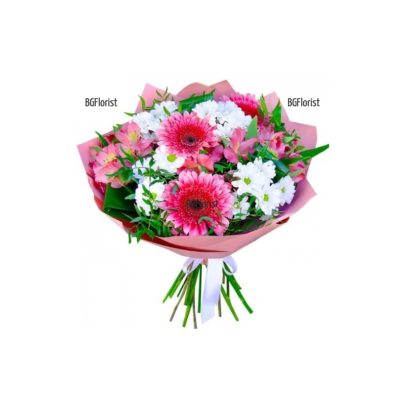 Order a bouquet of white and pink flowers