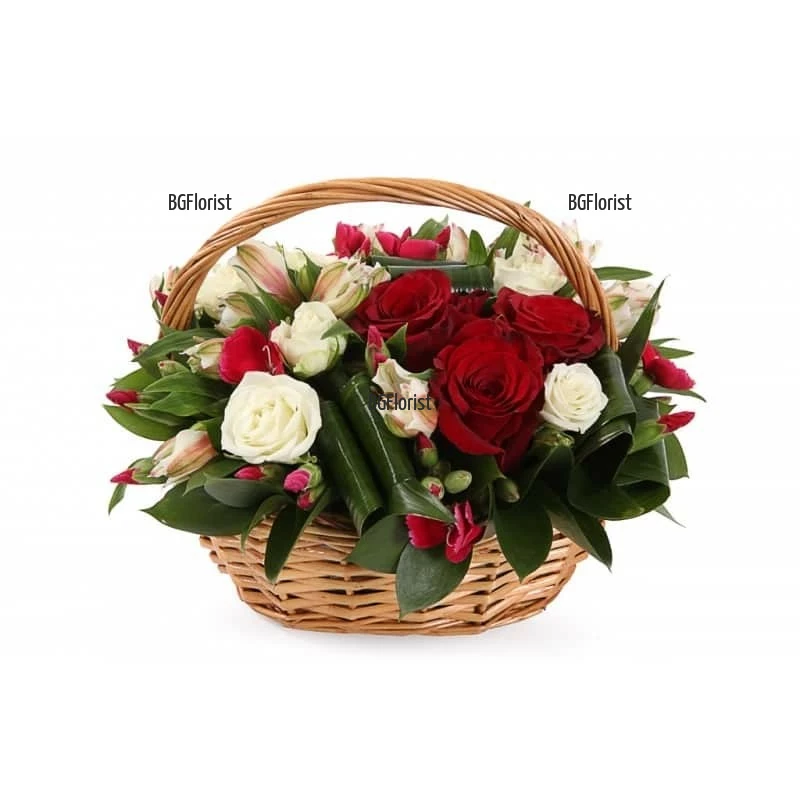 Order of basket with roses and alstomerias to Bulgaria
