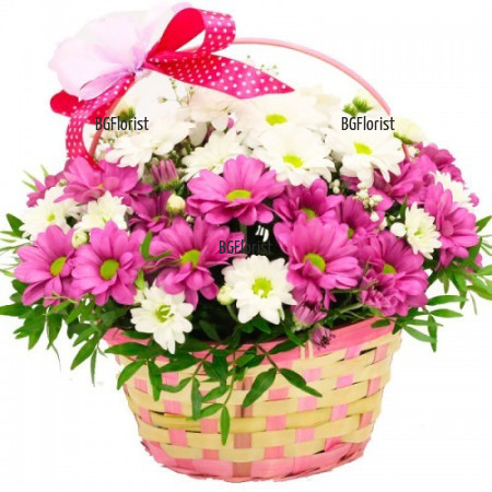 Delivery to Bulgaria a basket with white and pink flowers