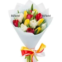 Order online and send a beautiful bouquet of fresh tulips, painted in the colors of the rainbow and carrying the freshness of spring with them.