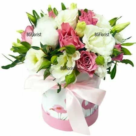 Delivery of a box with flowers Satin