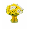 Delivery of a bouquet of yellow and white chrysanthemums