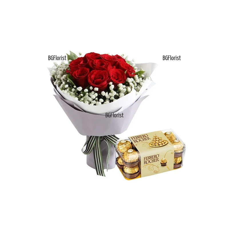 A bouquet of 9 red roses and Ferrero Rocher