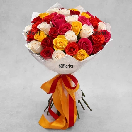 Send to Bulgaria bouquet of 35 multicolored roses