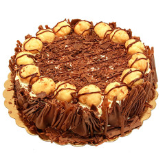 Online order of Profiteroles Chocolate cake and flowers.