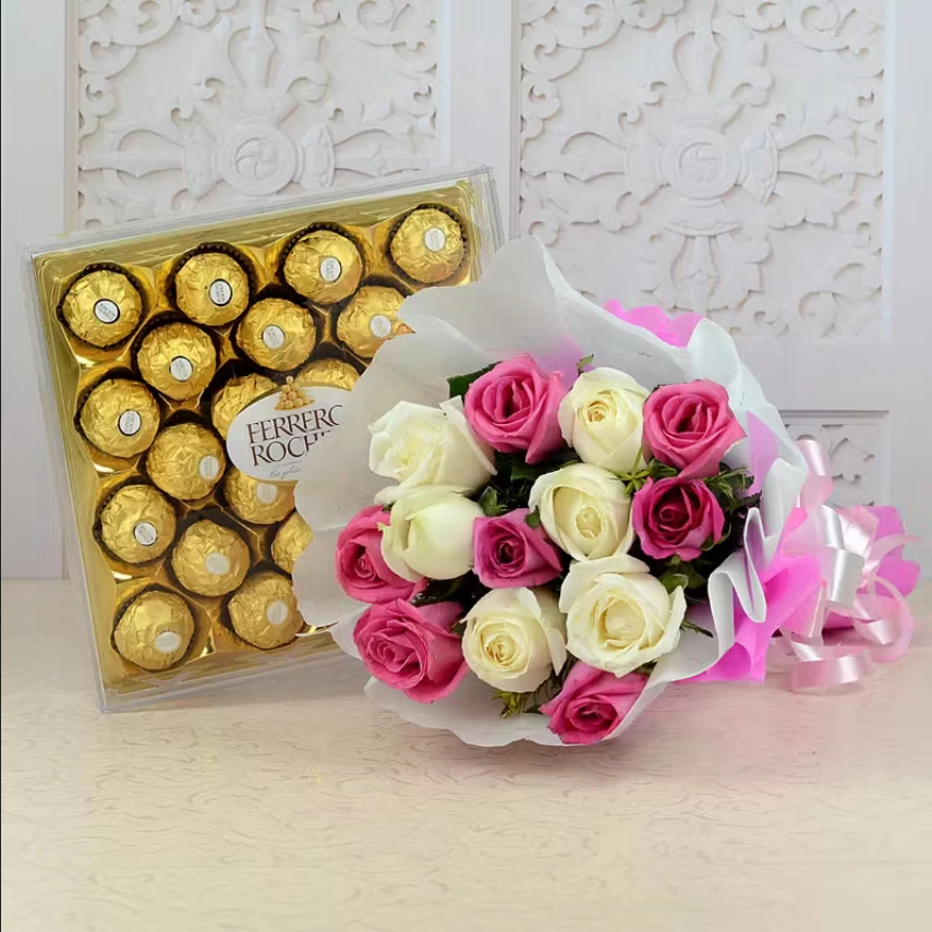 Ferrero Rocher и букет от рози за рожден ден