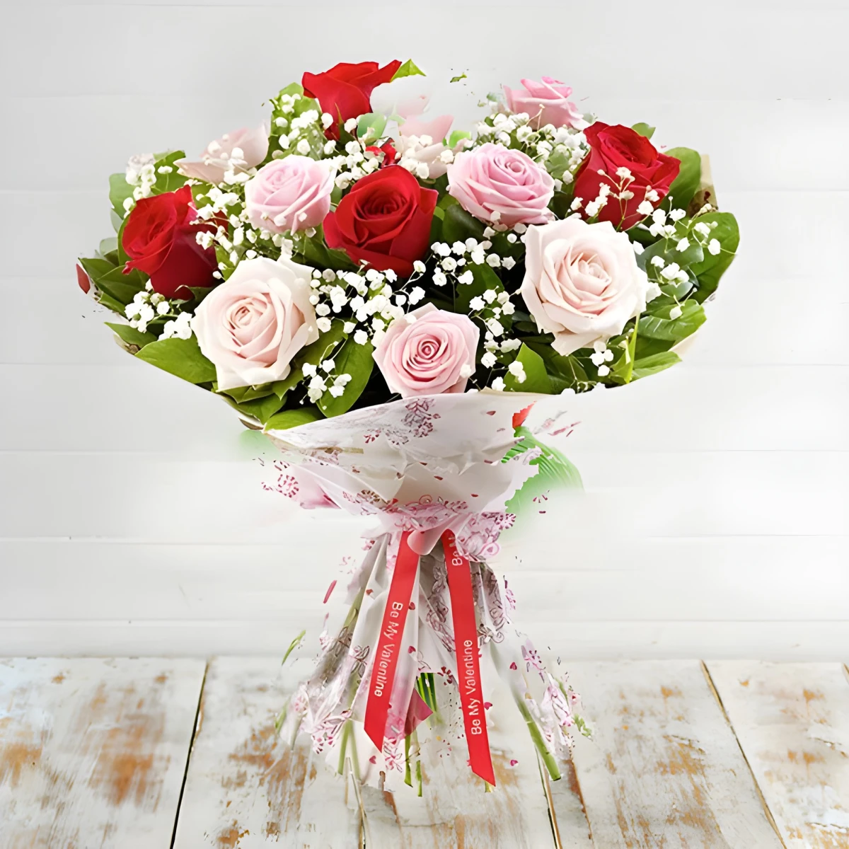 Send bouquet of of roses, gypsopfila and greenery to Sofia