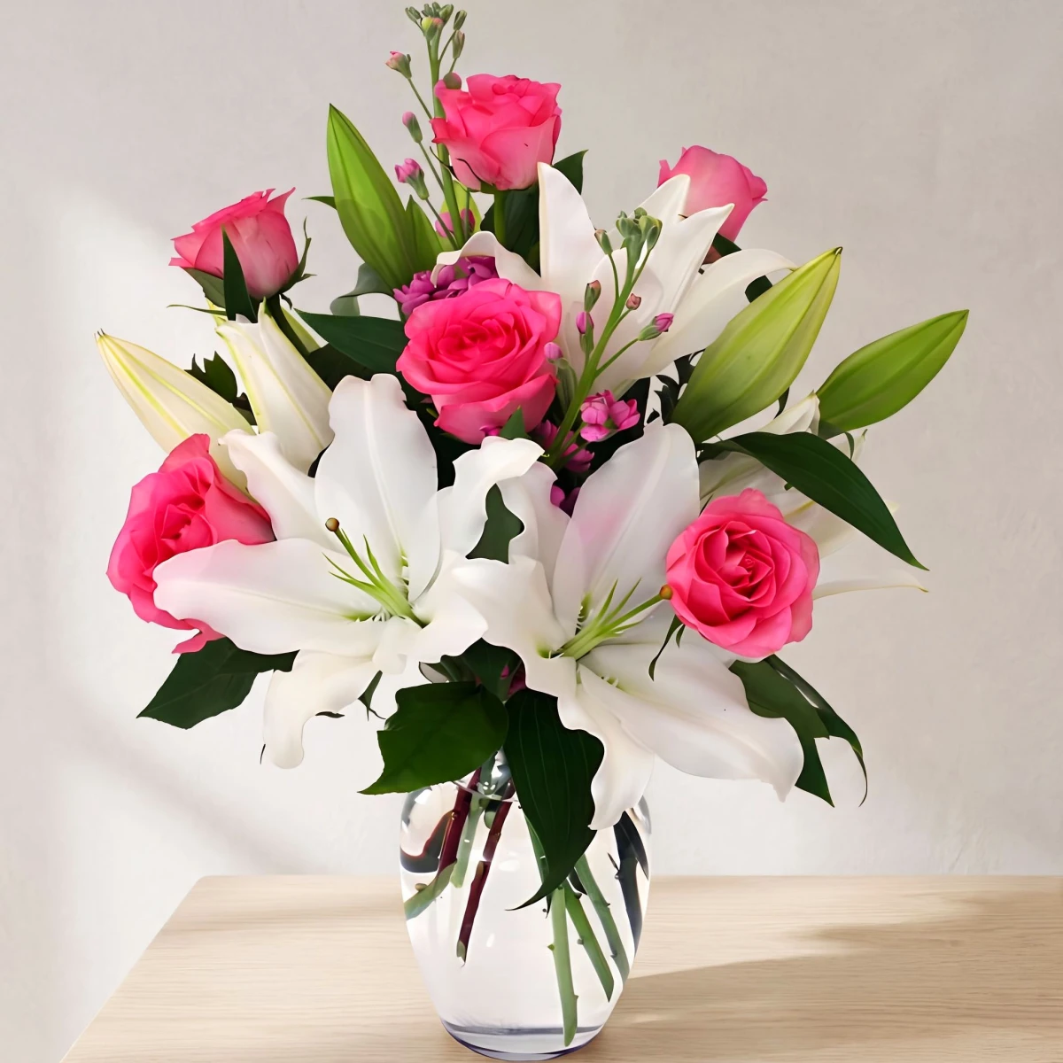 Send bouquet of white lilies and pink roses to Sofia