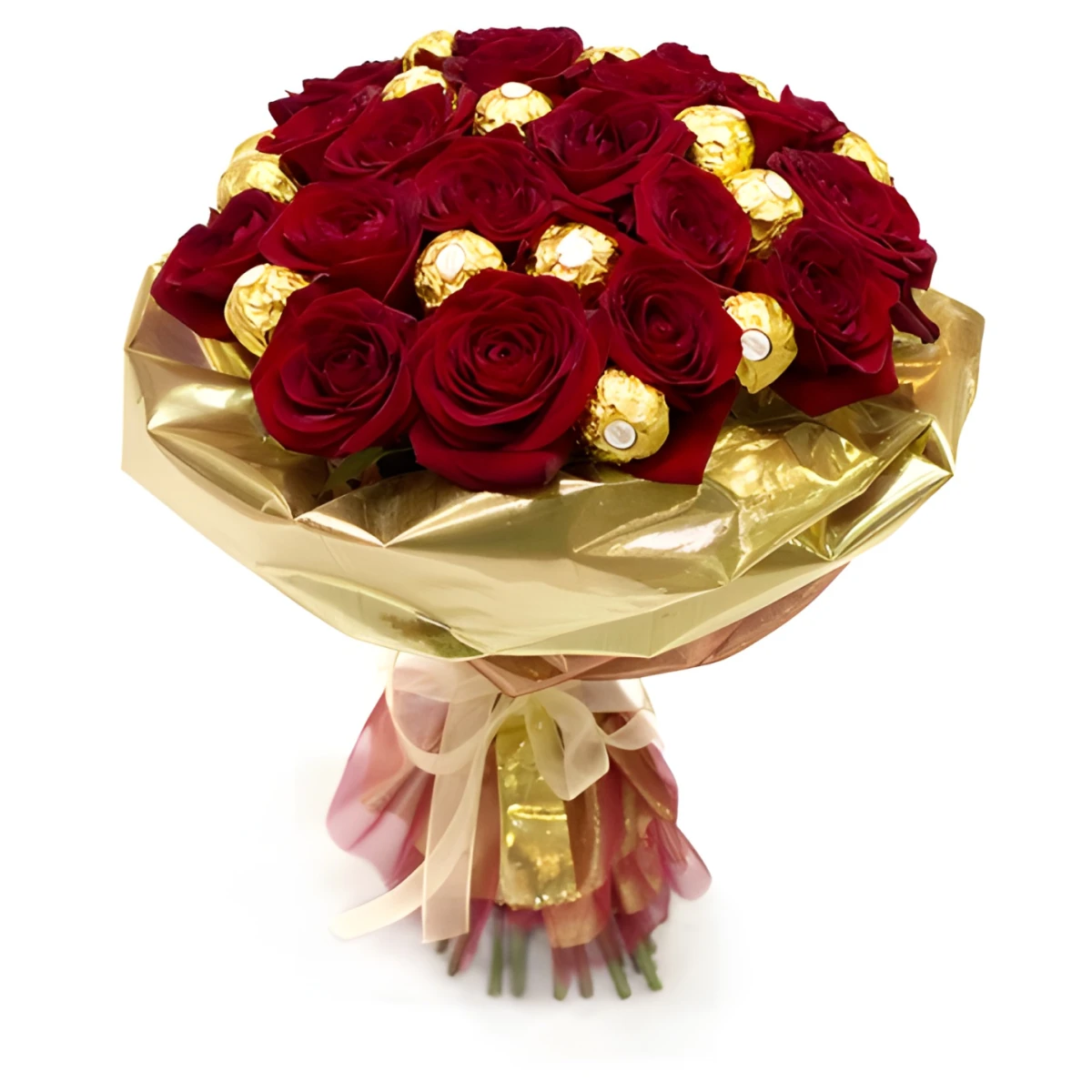 Доставка на Букет от рози и бонбони Ferrero rocher
