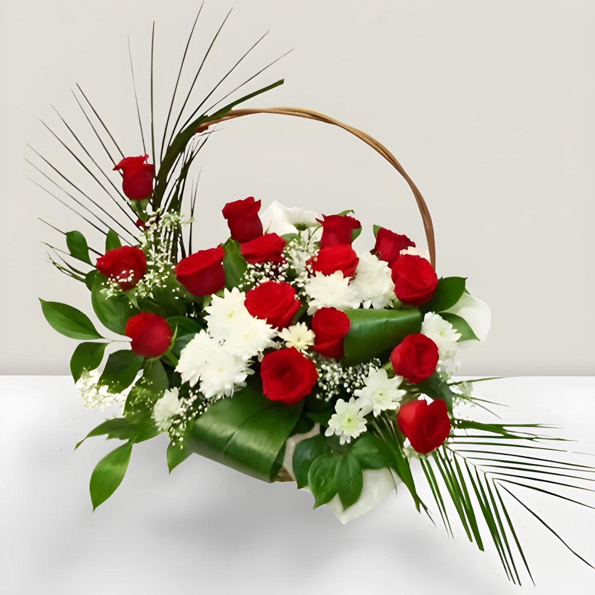 Send modern basket with roses and chrysanthemums to Sofia