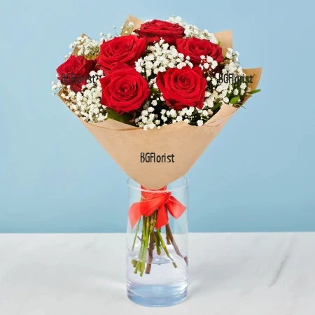 Send bouquet of roses and gypsophila to Sofia