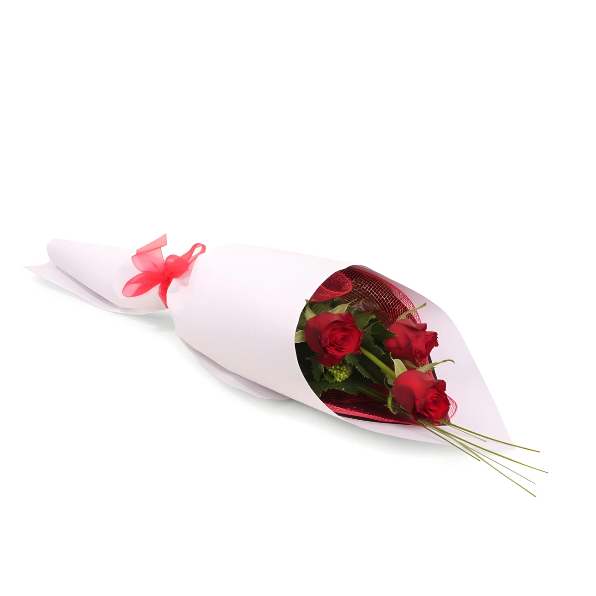 Send bouquet of 3 red roses in a wrap