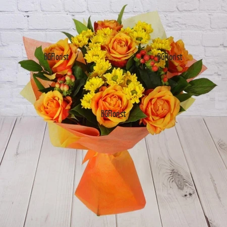 Bouquet of Orange Roses and Chrysanthemums – Delivery