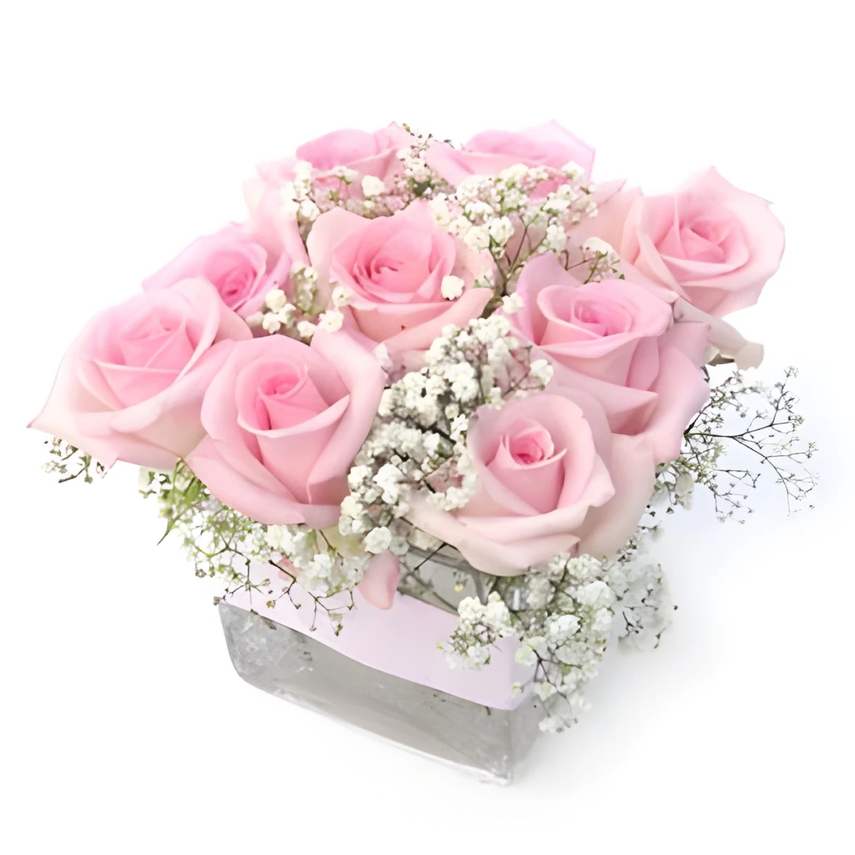 Arrangement with Pink Roses and Gypsophila