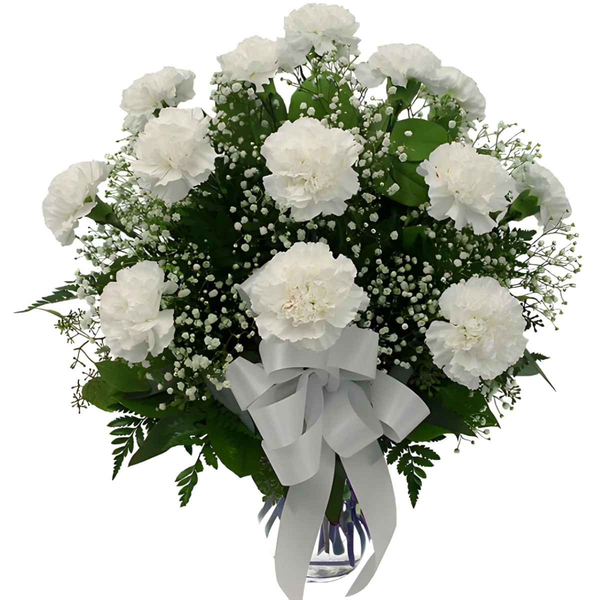 Send bouquet of white carnations and gypsophila to Sofia