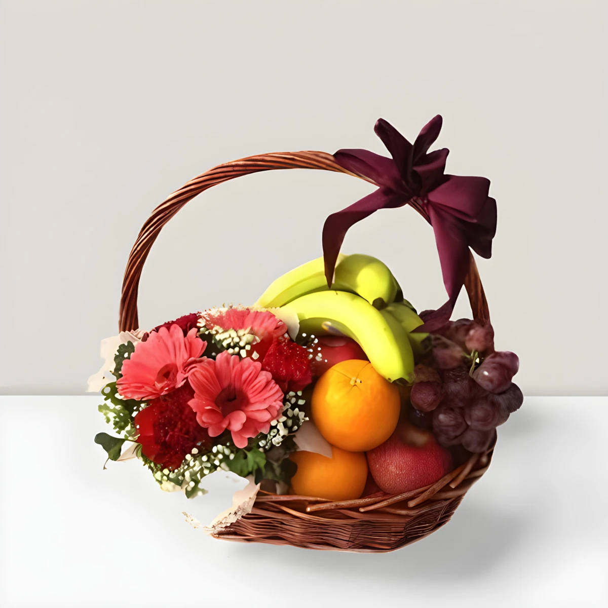 Send fruits and flowers in a basket