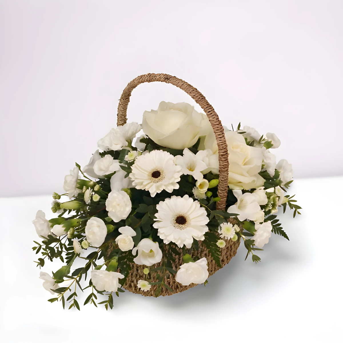 Basket of White Flowers – Delivery for Family and Friends
