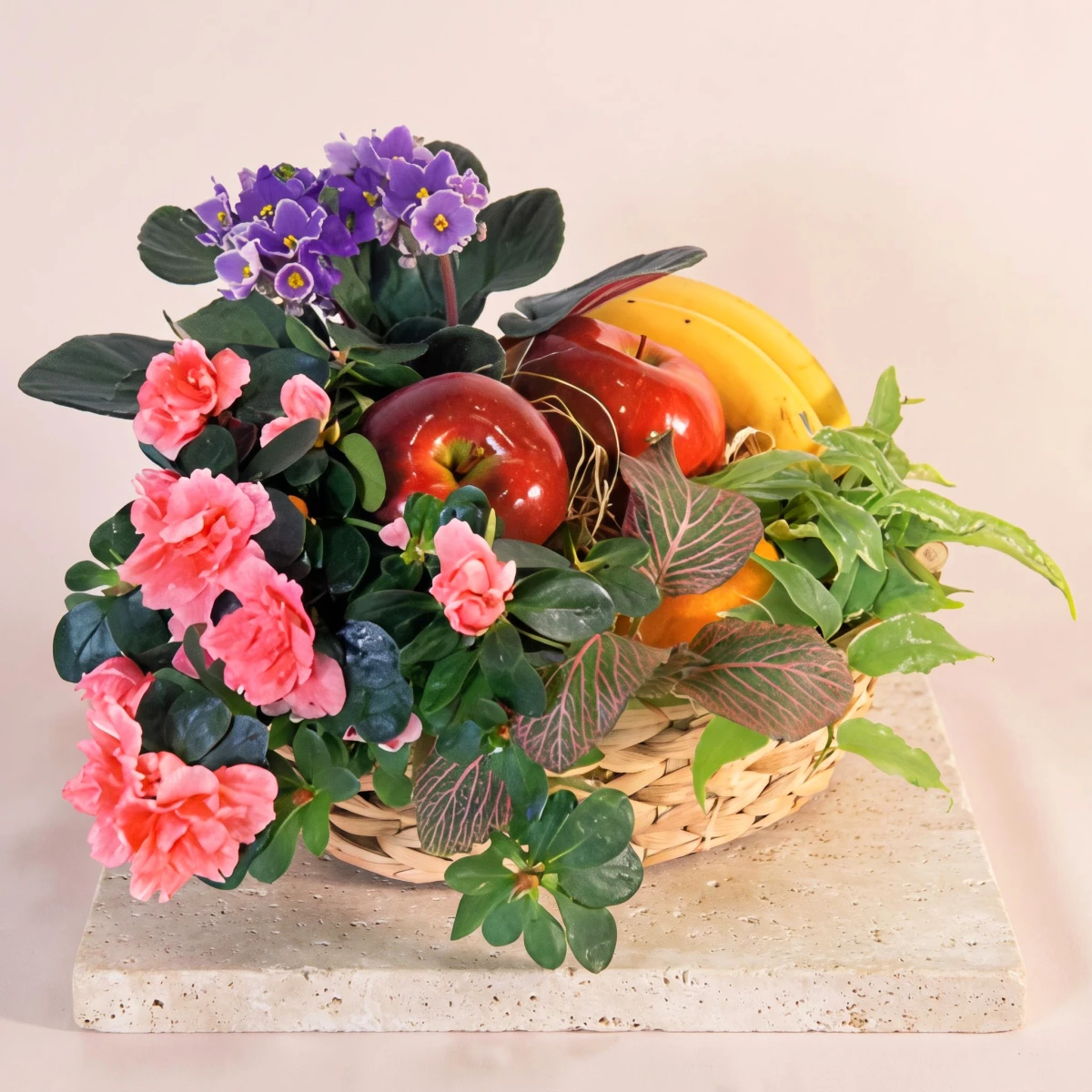 Azalea, African Violet & Fruit Basket Delivery Online