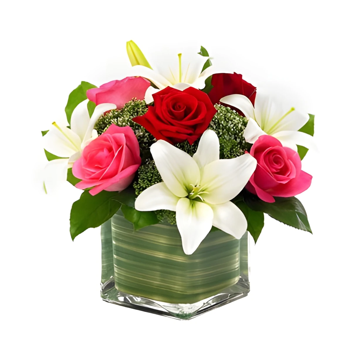 Send arrangement of roses and lilies to Plovdiv
