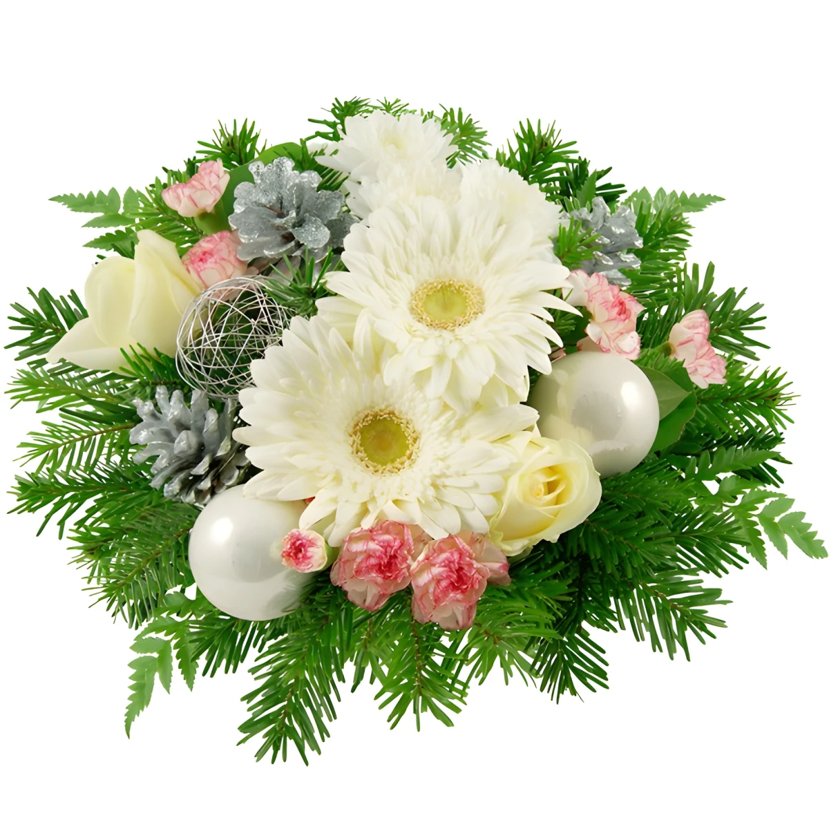 Send a bouquet of white gerberas and greenery