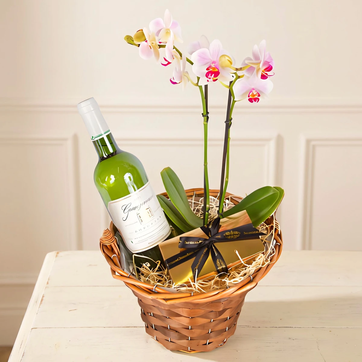 An online order and flower delivery to Sofia - Orchid and white wine