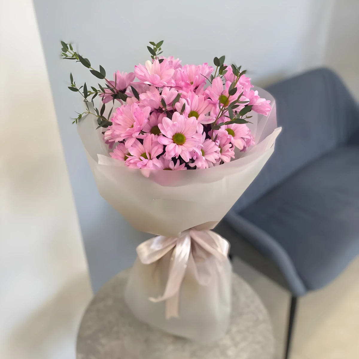 Tender bouquet of pink chrysanthemums