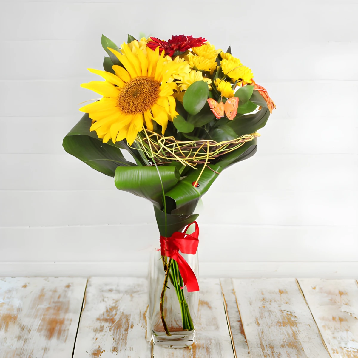 Order by Internet a bouquet of sunflowers.