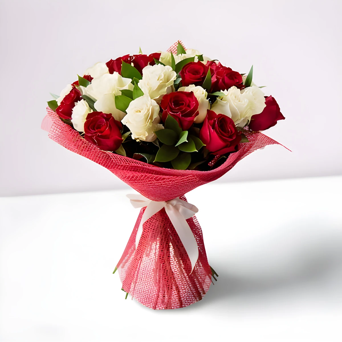 Send to Bulgaria romantic bouquet of white and red roses