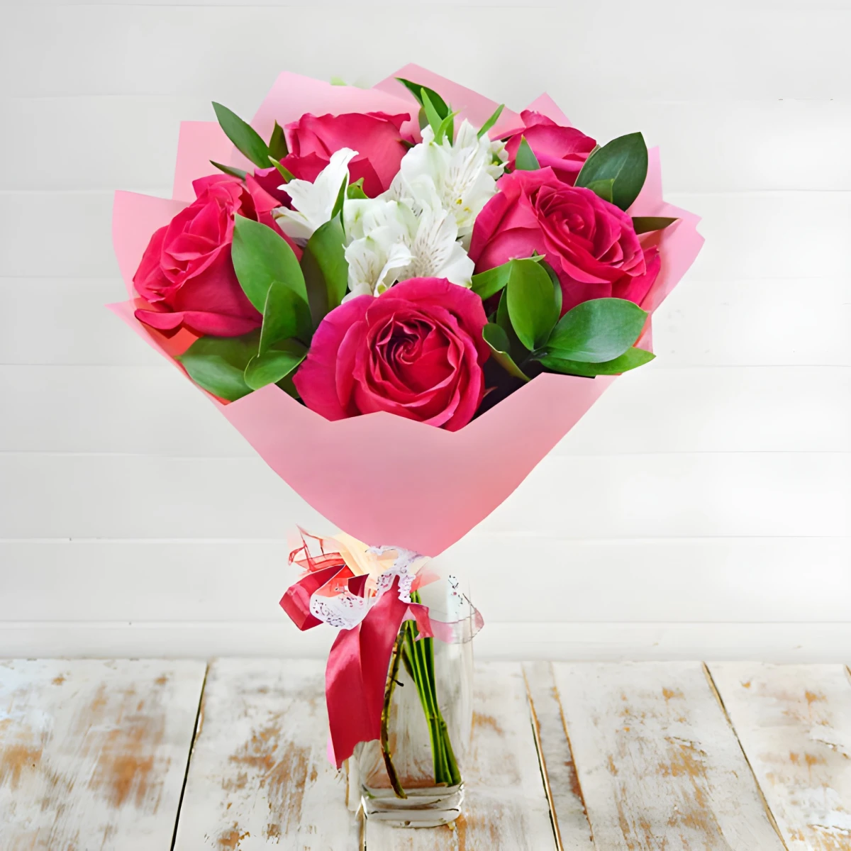 Melody Bouquet with Pink Roses and Alstroemerias