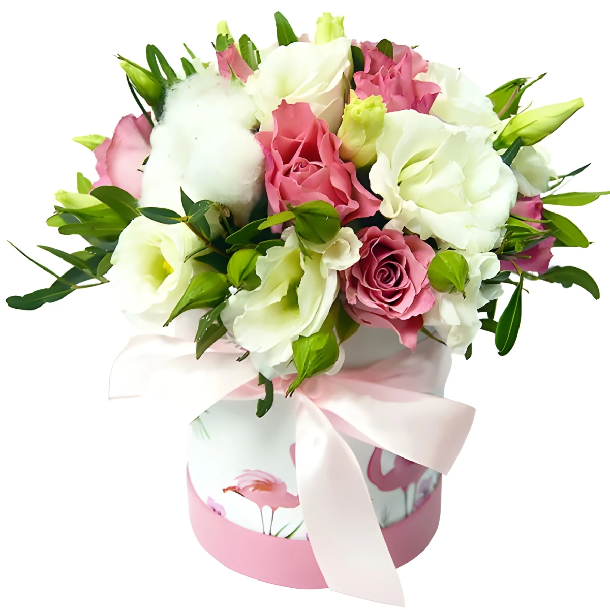 Delivery of a box with flowers Satin