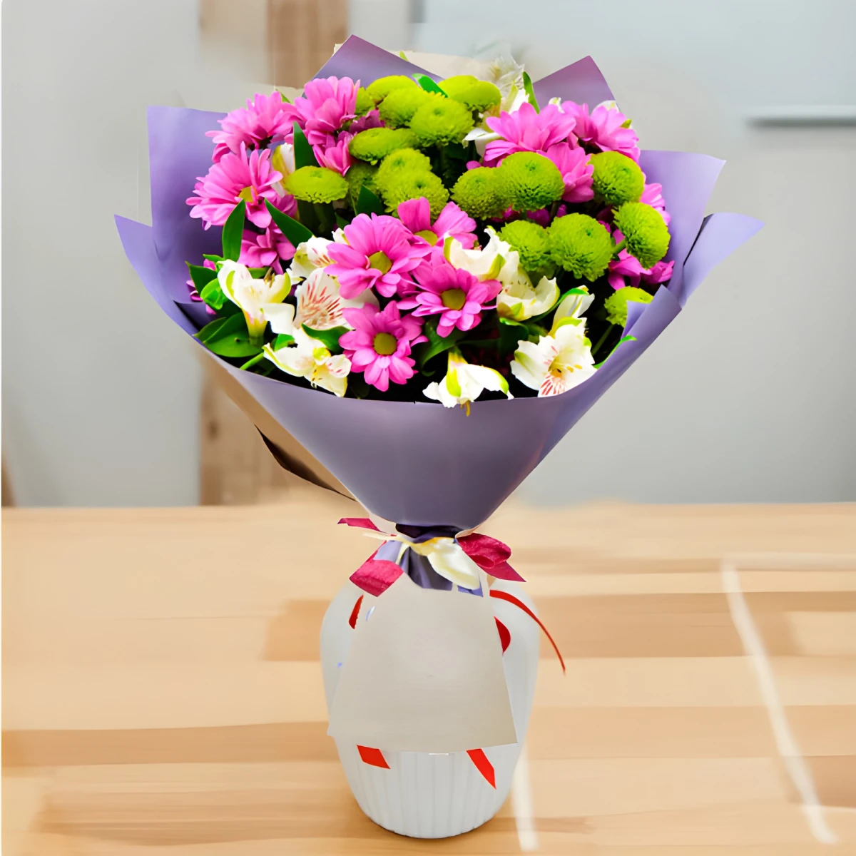 Colorful Bouquet with Chrysanthemums and Alstroemerias