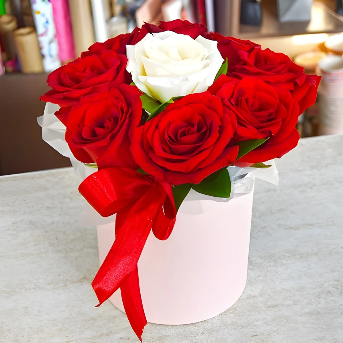 9 roses in a round box
