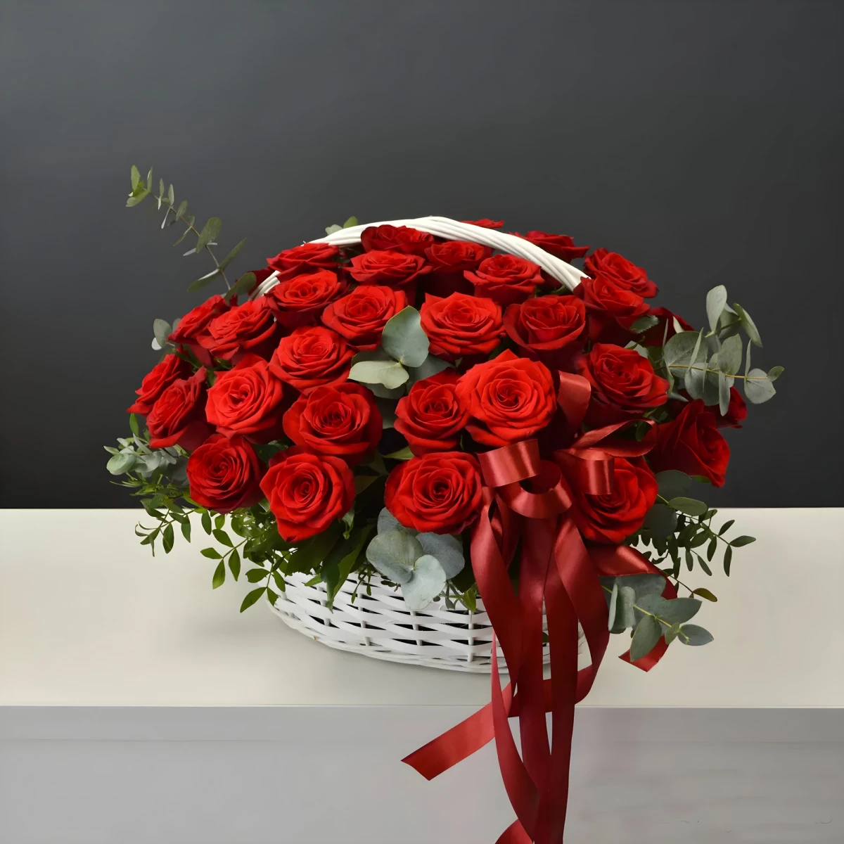 Basket with 51 Red Roses – Pure Love