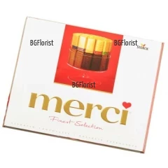 Поръчка на шоколадови бонбони "Merci" и цветя в София